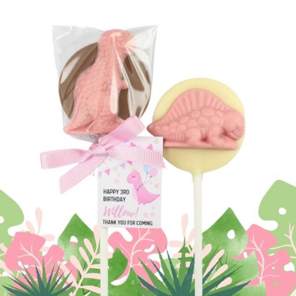 Pink Dinosaur Chocolate Lollipops Party favours