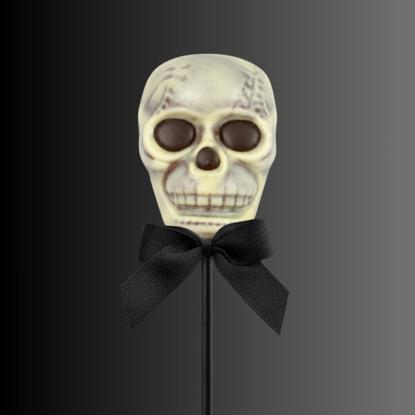 Milk and white chocolate skull shaped lollipop