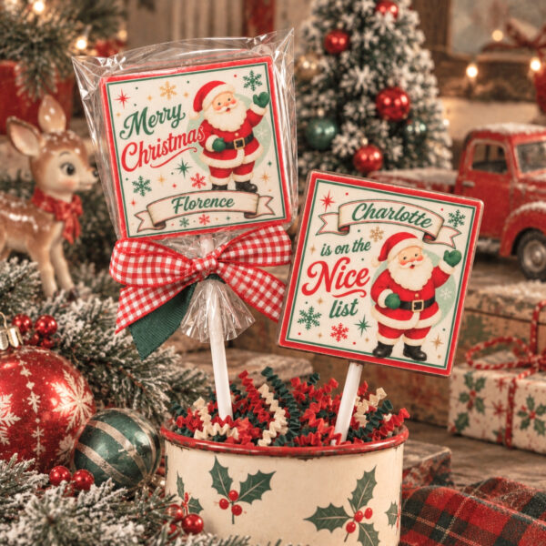 personalised vintage Santa chocolate lollipops