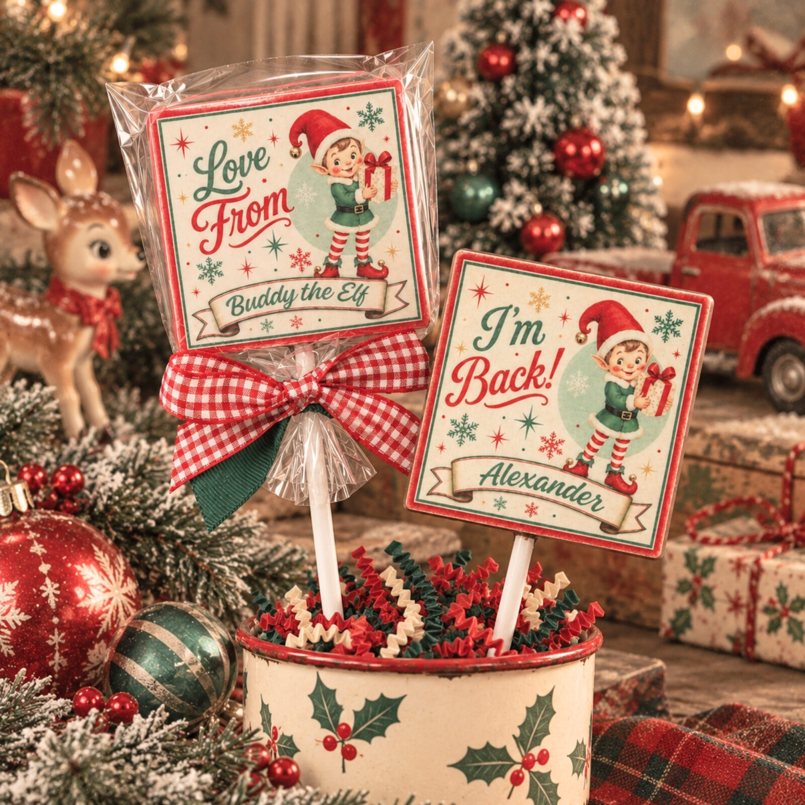 personalised elf chocolate lollipops