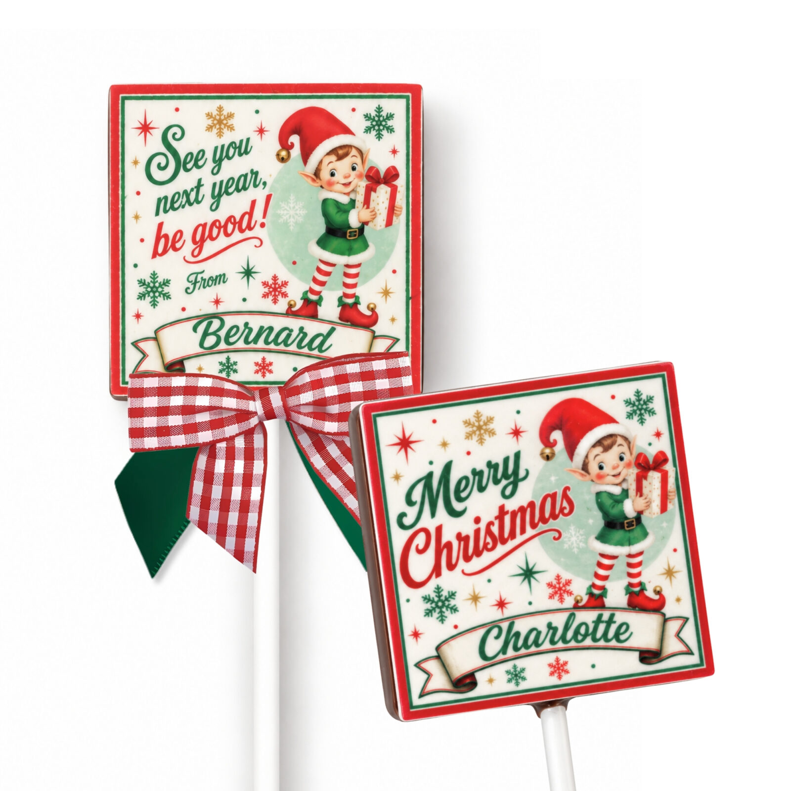 personalised elf chocolate lollipops